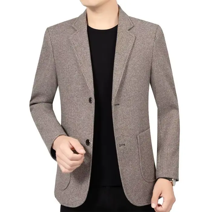 Veste de costume homme tendance blazer vintage simple boutonnage manches longues poches col rabattu confortable et polyvalent pour hommes style formel gris kaki