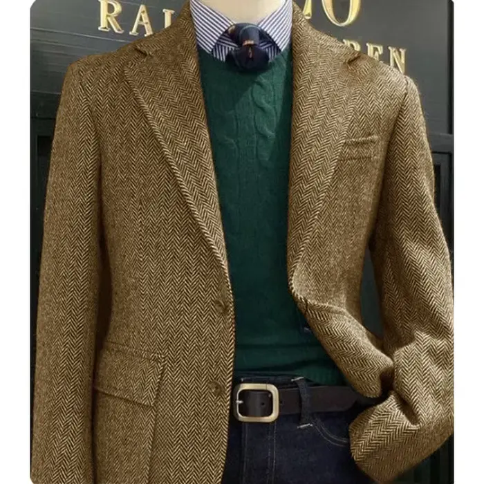 Veste de costume élégante pour hommes à chevrons décontractée coupe cintrée confortable automne hiver occassions professionnelles style moderne à offrir