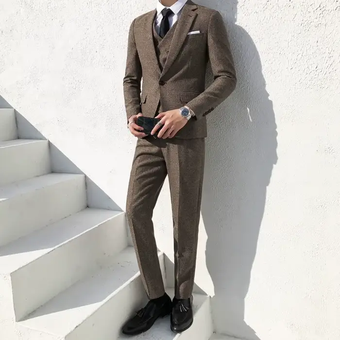 Costume trois pièces rétro pour homme en polyester et laine pour mariage et banquets élégants