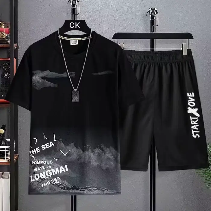 Costumes à la mode décontractés pour hommes ensemble t-shirt court et short haut d'été tenue de gymnastique pour étudiants 2 pièces survêtements hommes