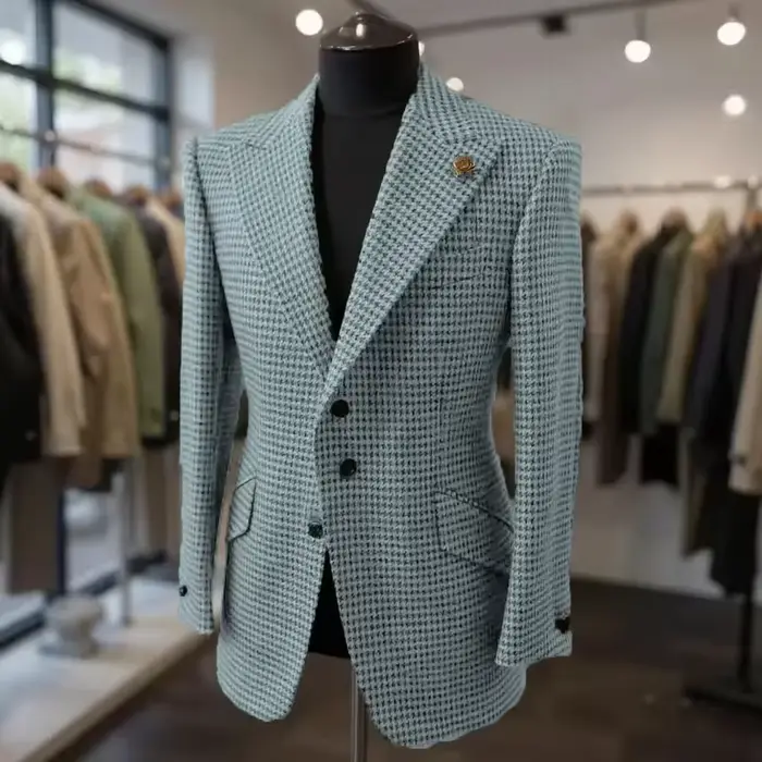 Veste formelle pied-de-poule laine marron blazer avec revers de pointe décontracté pour hommes mariage affaires fête automne hiver personnalisé
