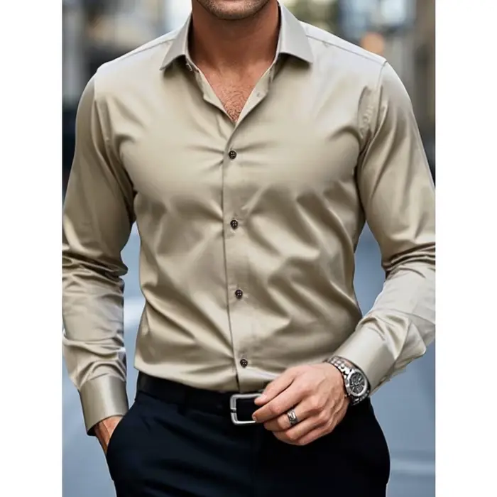 2025 chemise pour hommes flambant neuf couleur unie à manches longues intelligent décontracté quatre